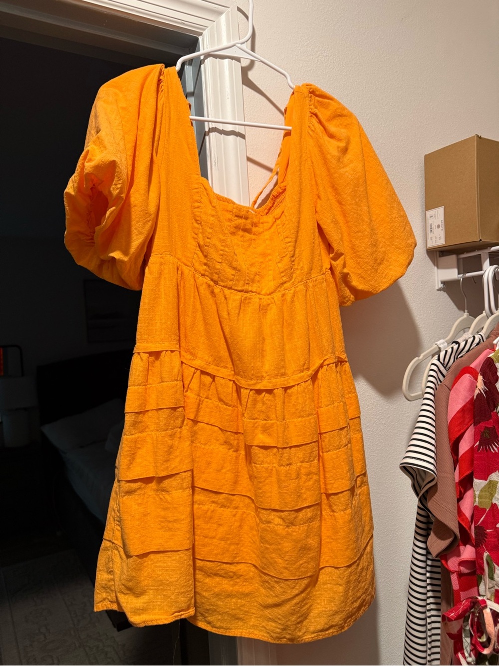 entro Bright Orange Puff Sleeve Mini Dress